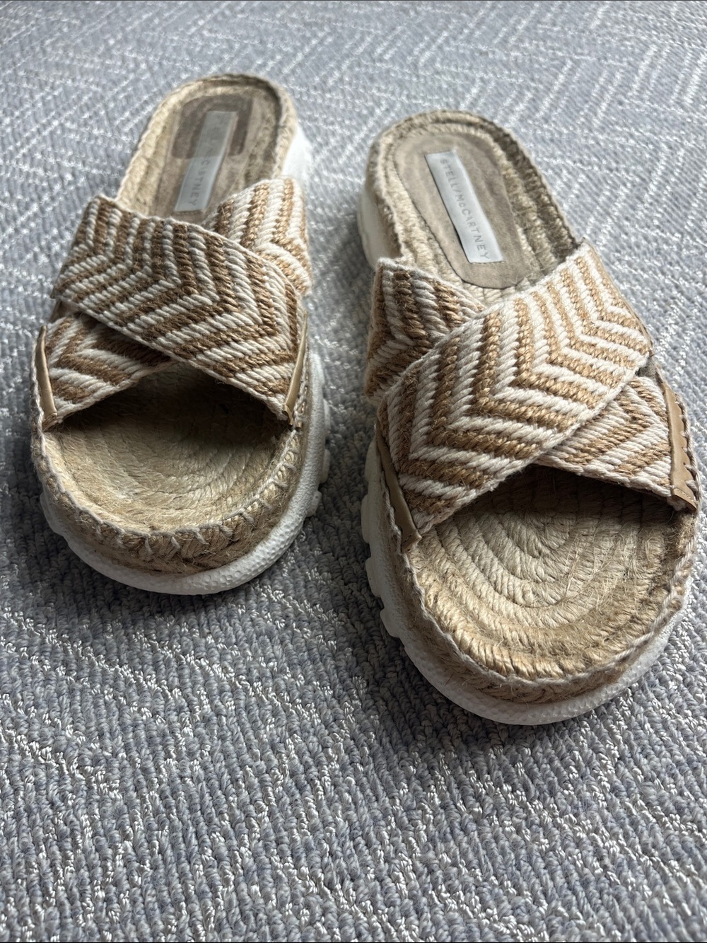 Stella McCartney Beige and Cream Braided Espadrille Slide Sandals